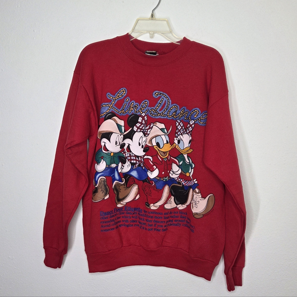 Vintage Disney Mickey Mouse Line Dance Country Western Nashville Red Sweatshirt